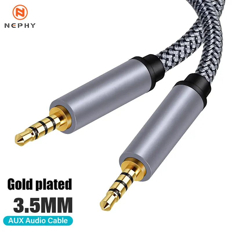 Zlatý 3,5 mm až 3,5 mm TRRS Jack AUX kábel pre Samsung Xiaomi CAR SARFIL