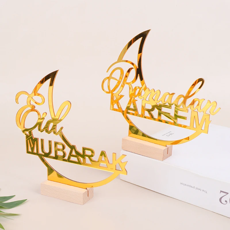 Zlatý Eid Mubarak akrylový mesiac stolová ozdoba Ramadan Kareem Decoration 2025