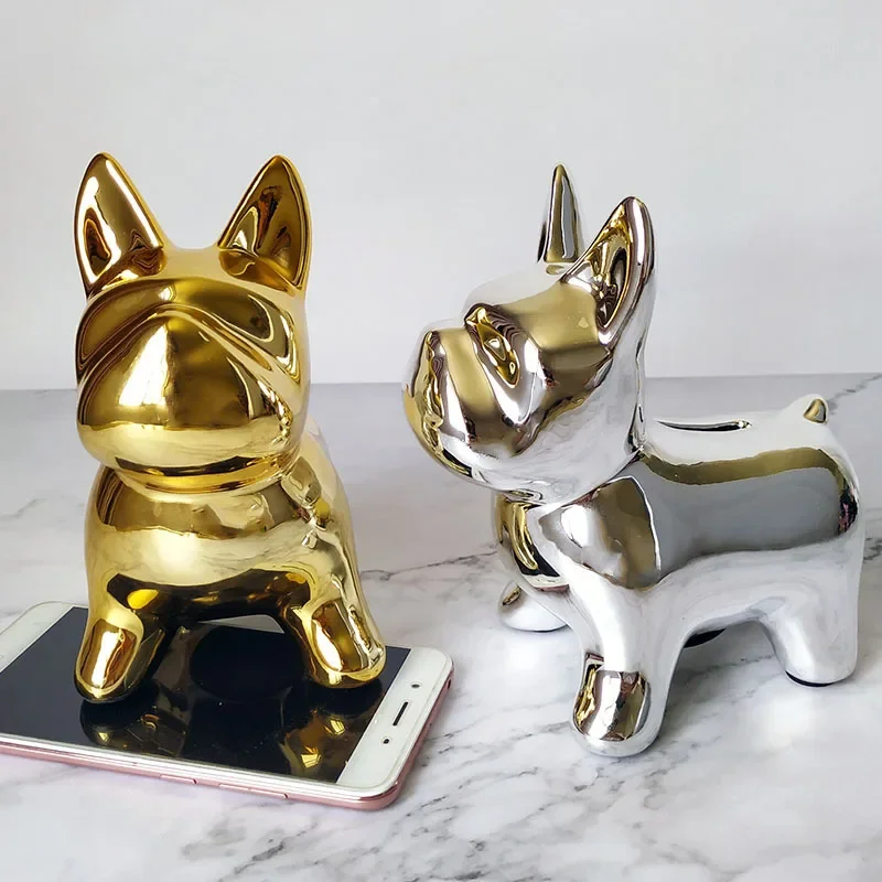 Zlatý francúzsky buldog ornament, Nordic Ceramic Crafts, Piggy Bank, Creative Home Decorácie, dekorácia obývacej izby