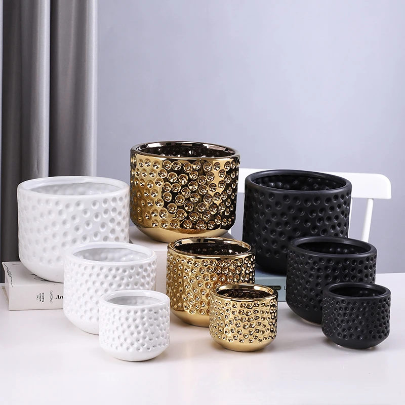 Zlatý keramický kvet hrniec sukulentný hrniec kvetinový váza terárium rastlinné hrnce Balkón dekorácie Plantas Accesorios Domáca dekorácia