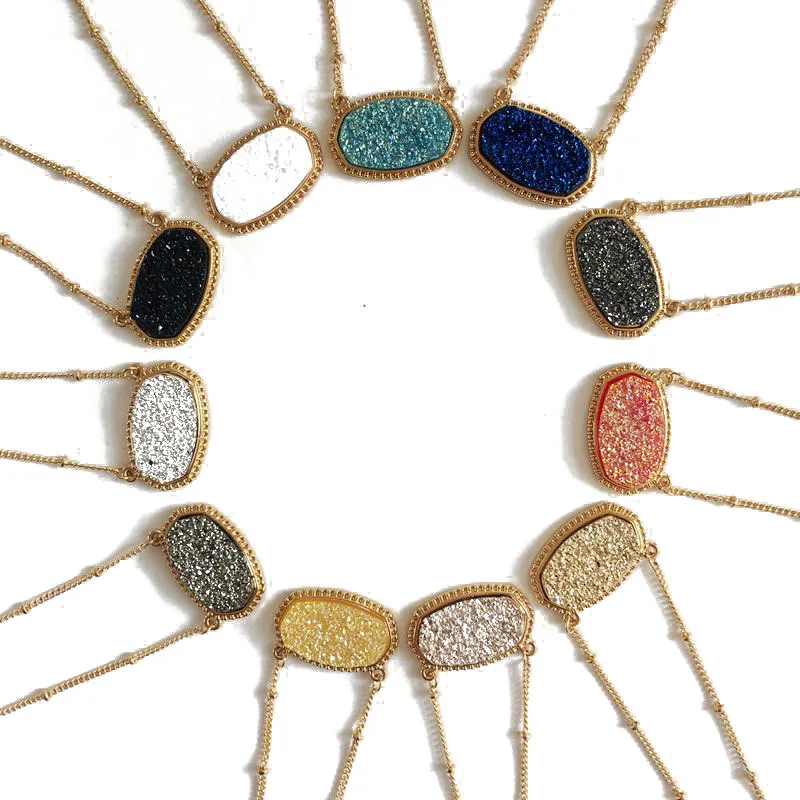 Zlatý oválny štýl Druzy Drusy prívesok Náhrdelníky Hexagon akrylová živicová obojok módna značka Ženy šperky na večierok svadobný darček