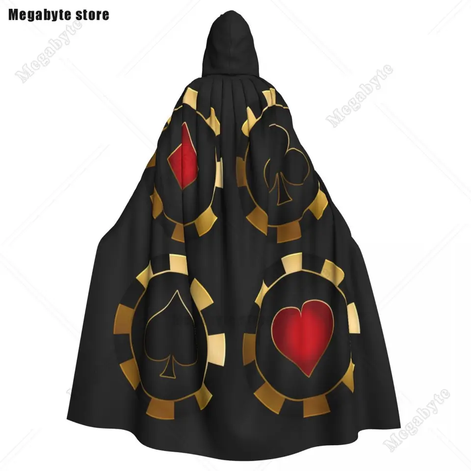 Zlatý poker dospelý plášť Cloak Cape s kapucňou Stredoveký kostým čarodejnica Wicca Elf Purim karnevalová párty
