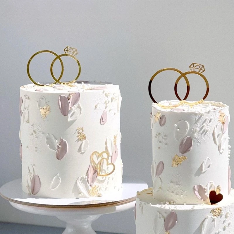 Zlatý prsteň torty Toppers Návrh zapojenie akrylového svadobného tortu dekorácie večierok Dodávky večierkov
