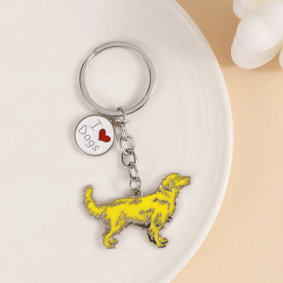 Zlatý retriever Keychain Dog Animal Gold Strieborný kov kovový prívesok Keychain pre vrec