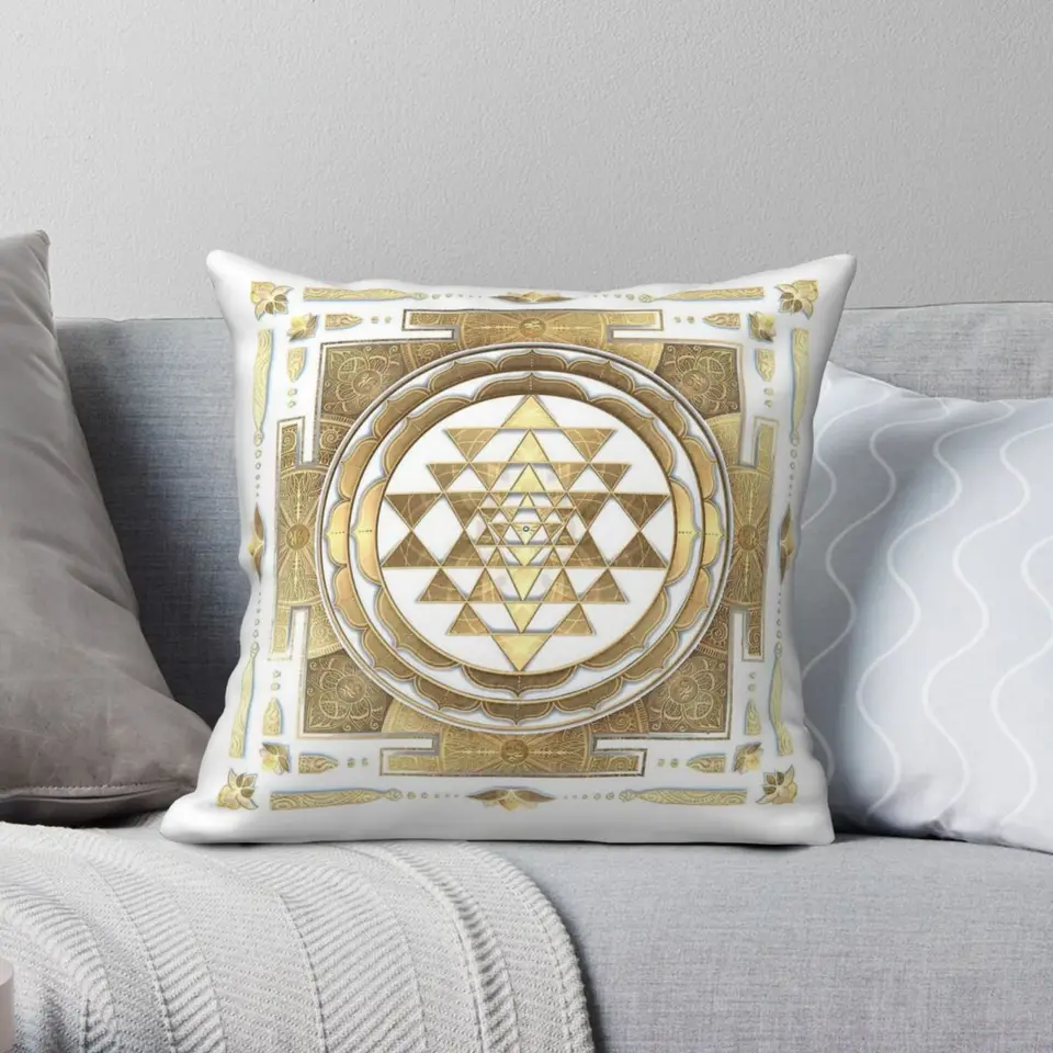Zlatý Sri Yantra Amulet Amulet vankúš polyester ľanový zamat na zips dekoratívny hádza