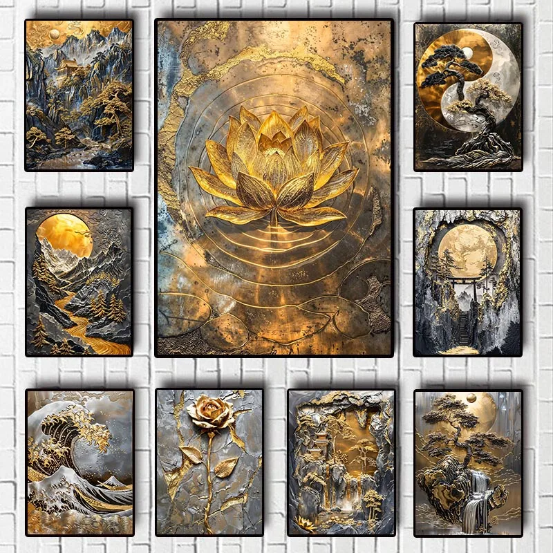 Zlatý strom a mesiac krajina nástenné umenie maľba maľba Nordic Wall Decor výtlačky plagáty nástenné výtlačky Nástenné výtlačky pre domáci dekor