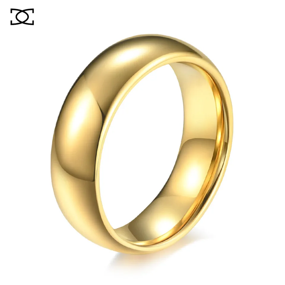 Zlatý volfrámový oceľový prsteň jednoduchý bez rodového neutrálneho štýlu Vnútorný a vonkajší oblúk volfrámu Gold Ring náramok