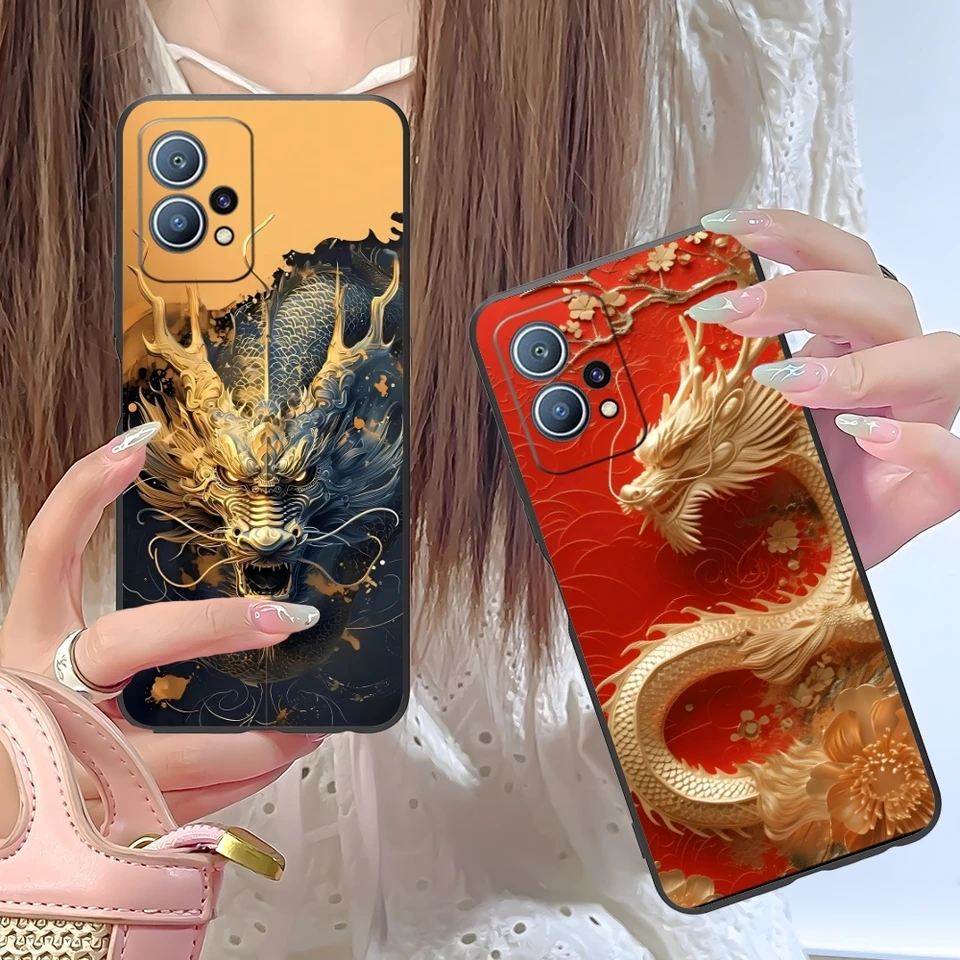 Zlatý čínsky drak mobilného mobilného mobilného mobilného telefónu pre Huawei P60 P50 P40 P30 P20 P10 P9 P8 Pro Lite Plus čierny mäkký kryt telefónu s obalom