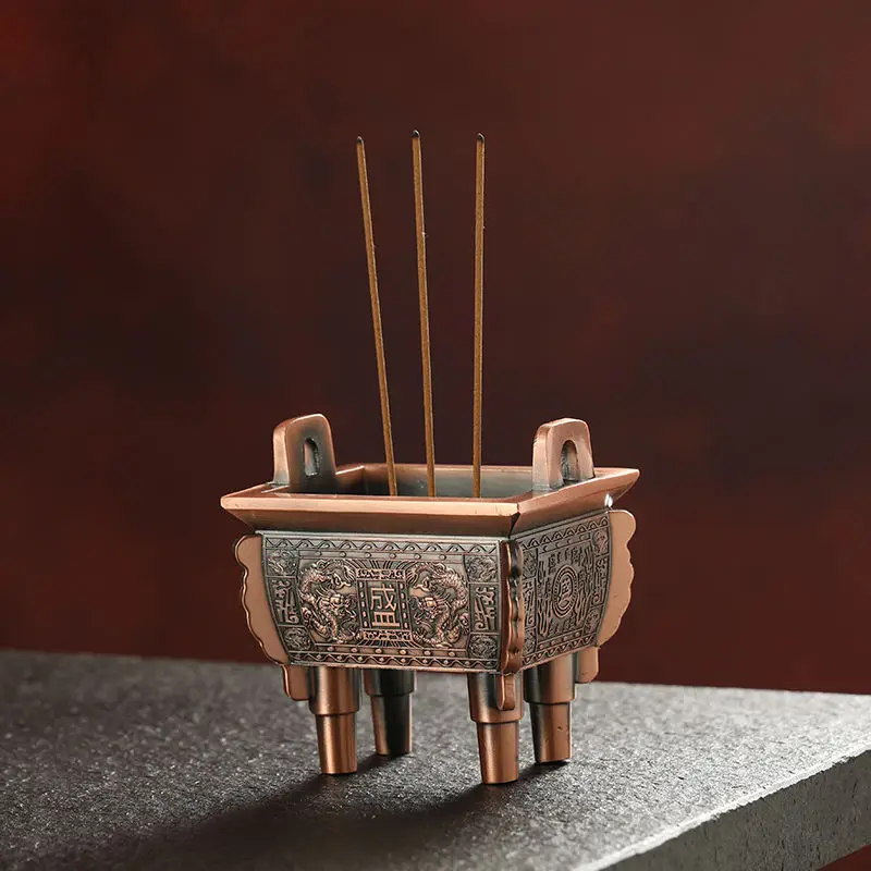 Zliatina medi Qing Dynasty Quadripod kadidla Tradičné cenzúry Turinable Domácne kancelárie Ozdoby čajový obrad príslušenstvo