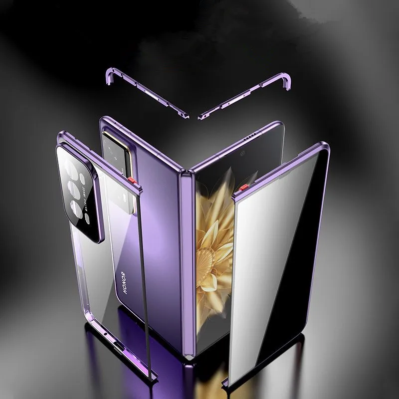 Zliatinový kovový rámec Magnetic Flip Pase pre Honor Magic V2 Anti-Spy HD 9H Dvojitý temperovaný sklenený ochranca pre Huawei Mate X5