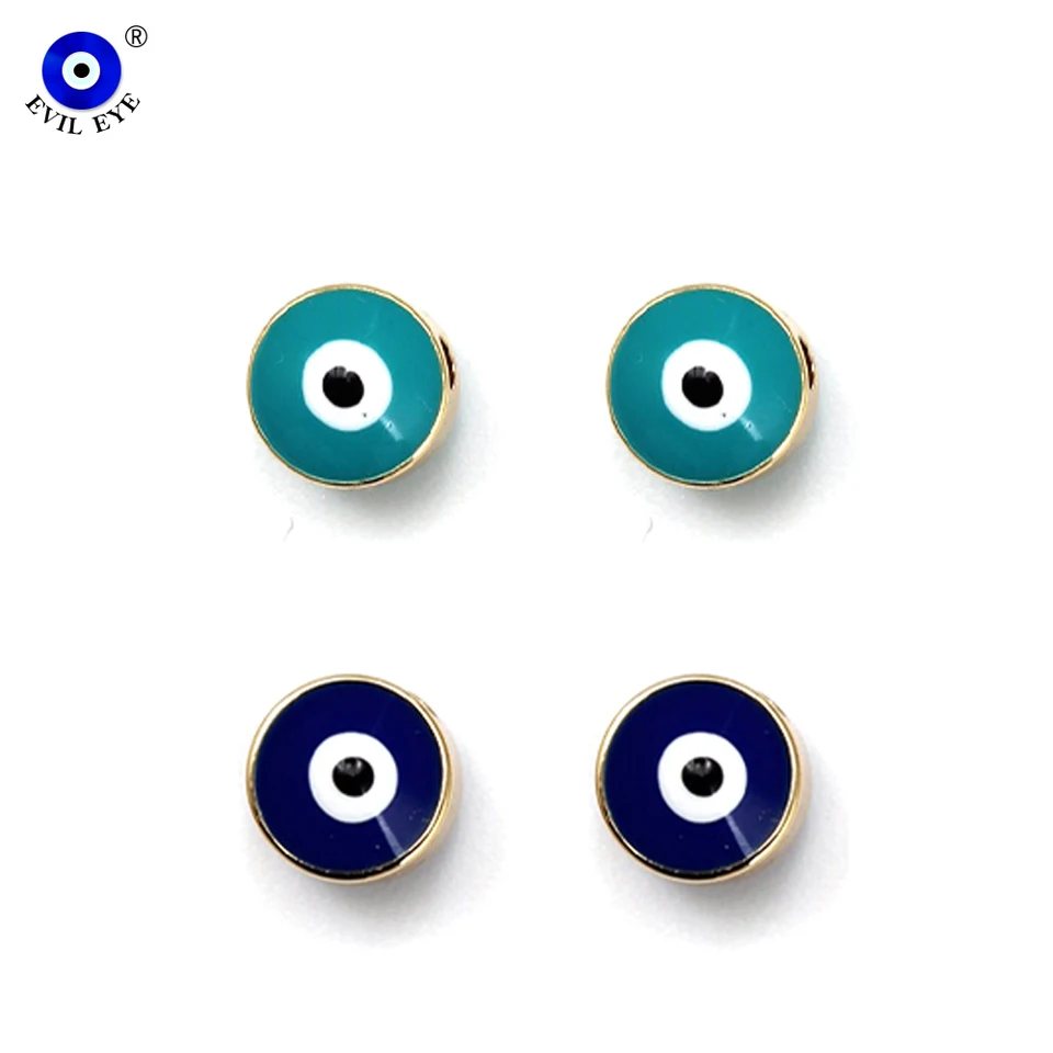 Zlo Eye 2pcs/Lot Drop Oil Turkish Evil Eye Eye Copper Gold Color Plepiér Pišlovo pre náramok náhrdelnícky šperky výroby doplnkov