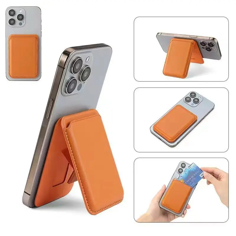 Zložte stojan na magnetickú peňaženku pre držiak na kožené karty Magsafe pre iPhone 16 15 14 13 12 Pro Max