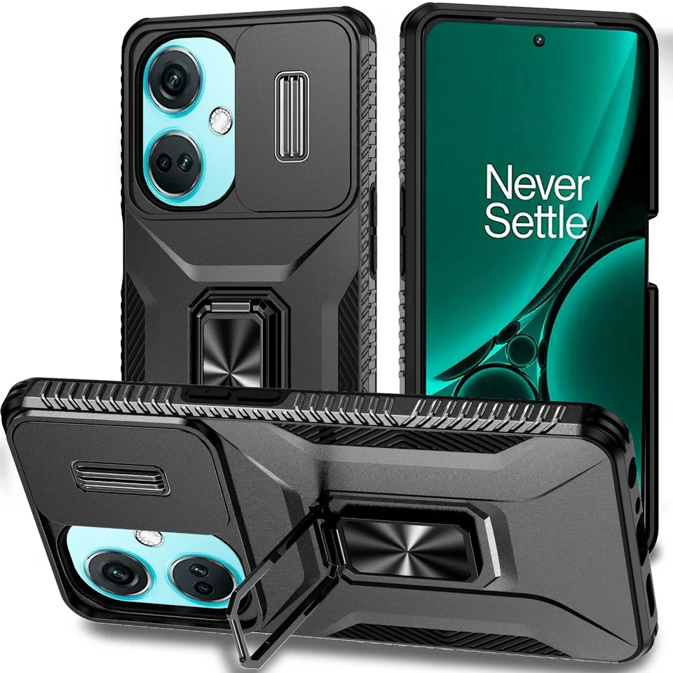 Zlámaný nárazový puzdro Armor Shocesproof pre OnePlus Nord CE 3 Lite N30 5G Posuvné posuvné okno Kovový prsteň Držiak TPU Rám plastový zadný kryt