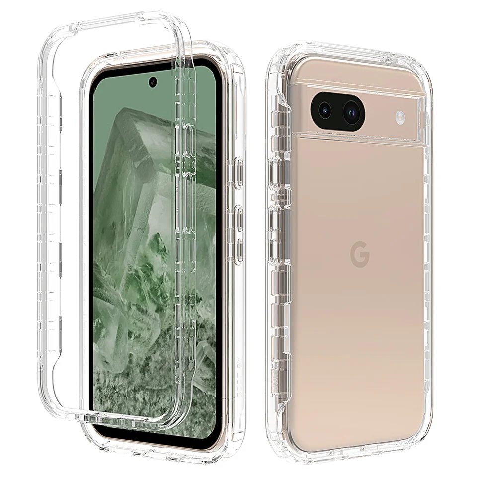 Zlámaný puzdro na stručný pancierový nárazový puzdro pre Google Pixel 8a 7a 6a 6 7 8 Pro Tvrdý plastový nárazník Transparentný mäkký zadný kryt TPU