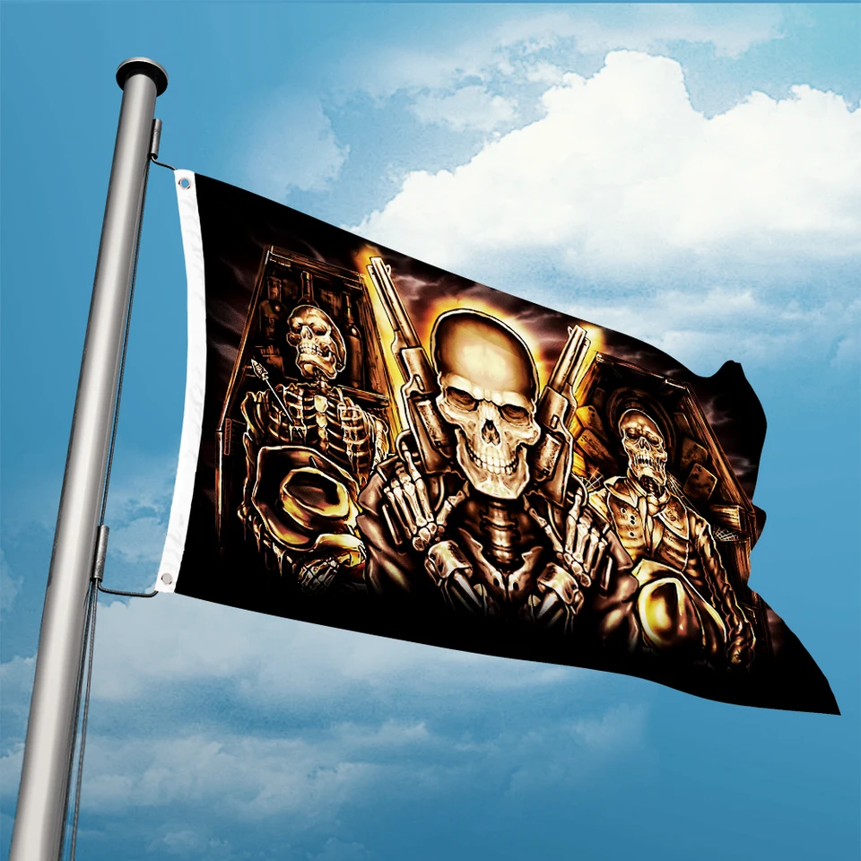 Zlé dvojité zbrane lebky šípky so srdcovými vlajkovými motorový motor 3ft x 5ft polyester banner lietajúce 150* 90 cm custom Outdoor