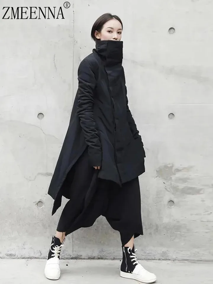 Zmeenna čierny olovo nepravidelný kabát s kabátom s dlhým rukávom Loose Women Parkas Tide Tide New Autumn Winter 2024 ZM552