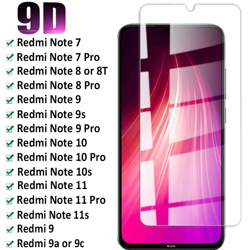 Zmierené sklo s plným krytom pre Xiaomi Redmi Poznámka 10 11 9 8 Pro 9S 10S 9T Chránič obrazovky Redmi 9 9A 9C 10C 10A Ochranné sklo