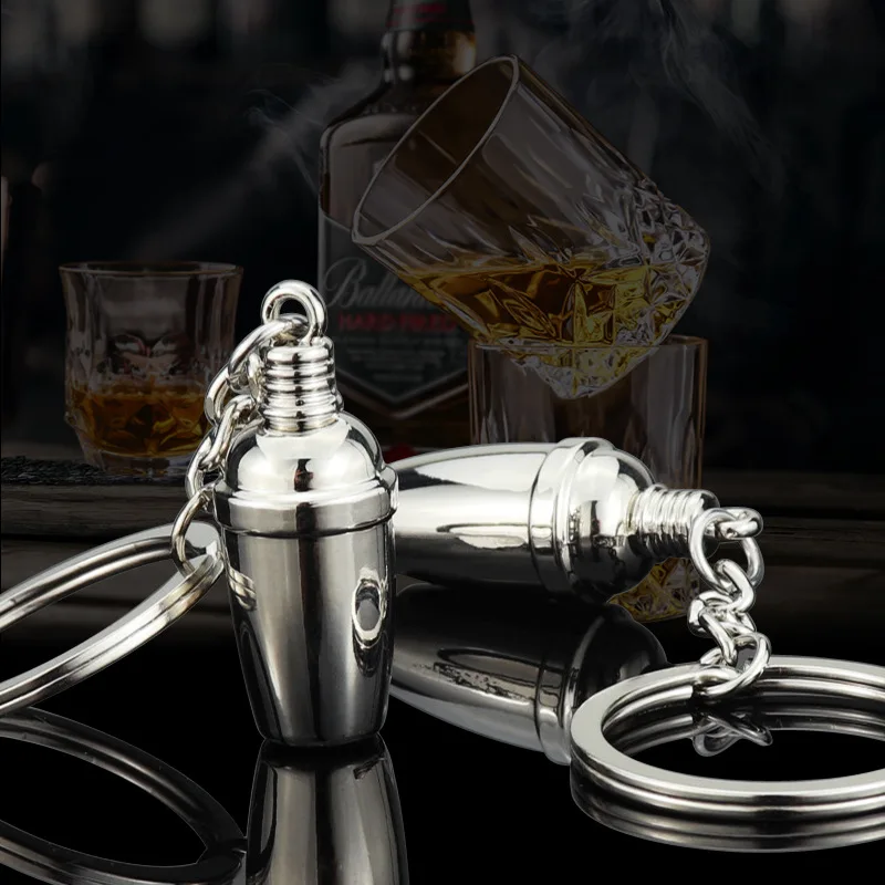 Zmiešajte nápoje DIY roztomilý kokteil Shaker Shaker Glass Key Chain 3D kokteilové poháre prívesok barman Keyring Men Dámske promo darček