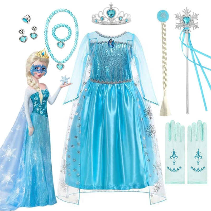 Zmrazené šaty Elsa pre dievčatá Sneh kráľovná šaty Cosplay narodeninové oslavy kostým pre deti oblečenie 2024 Karneval Veľkonočné dievčatá kostýmy