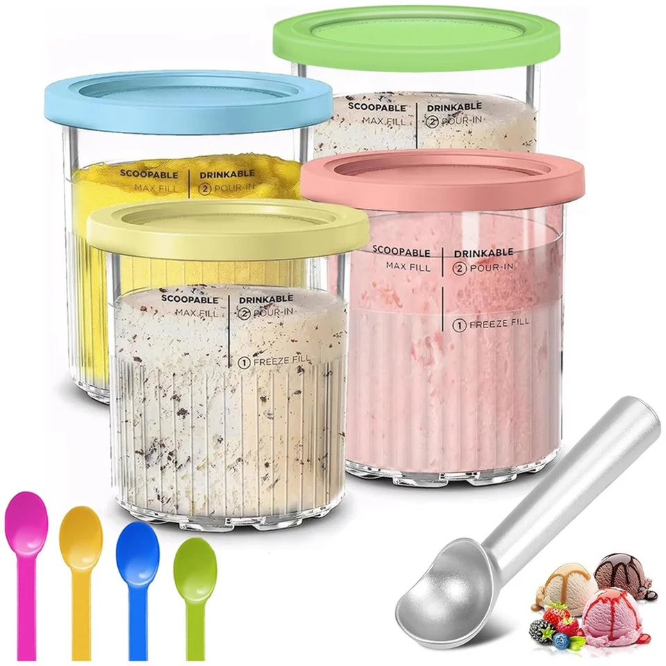 Zmrzlinové nádoby Nahradenie pre ninja smotanové pinty a viečka 24oz šálky Creami Deluxe NC501 NC500 Series s odmerkami