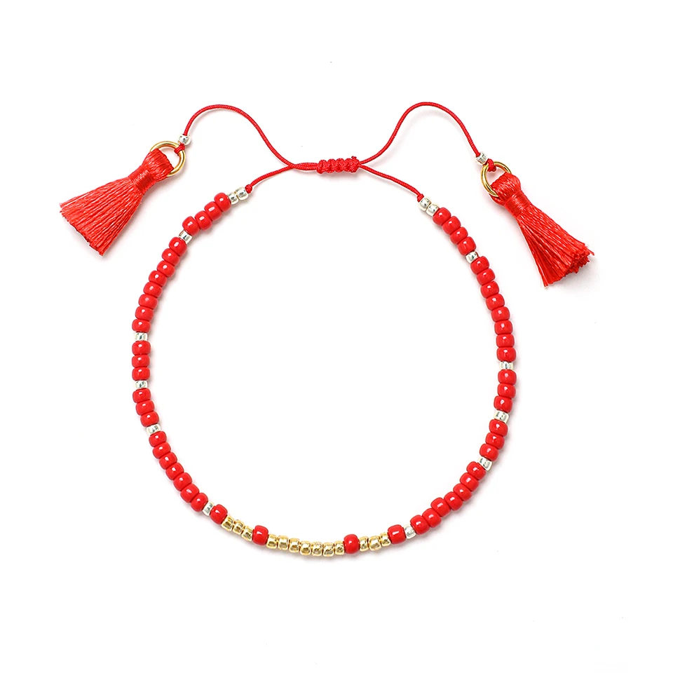 Zmzy veľkoobchod Kolumbia Red Tassel Miyuki tenké korálky náramky letný štýl pre ženy