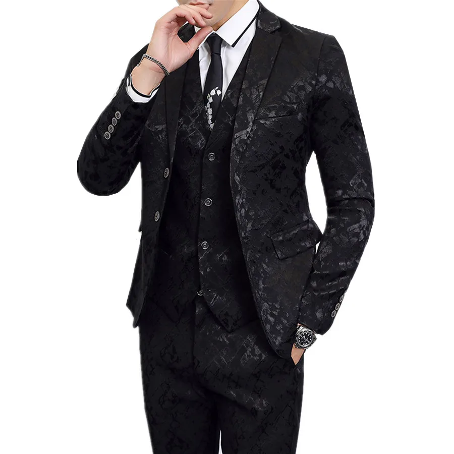 Značka vľavo ROM Luxusné mužov Svadobné obleky Čierne/modré obchodné banketové párty šaty súpravy Slim Fit Male Male