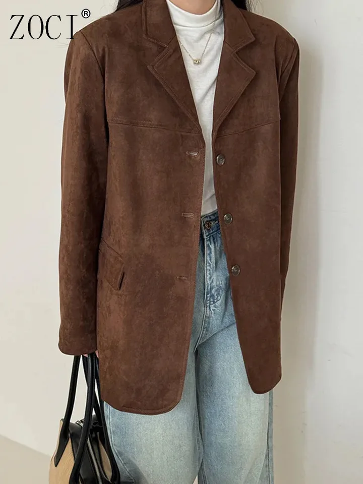 ZOCI ELEGANT FAUX Kožené blejzre pre ženy vopred single Breast Office MAINALIMS MINIMALIMSKÉ BACKETS 2025 Autumn Winter New FC1337