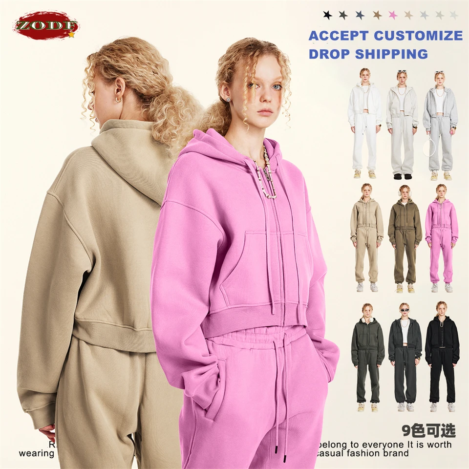 Zodf 2024 Zimné ženy zipsové plodiny pre plodiny Ženy dievčat solídne 345 GSM Warm Fleece Krátky kapucňa na zipsový kabát HY0911