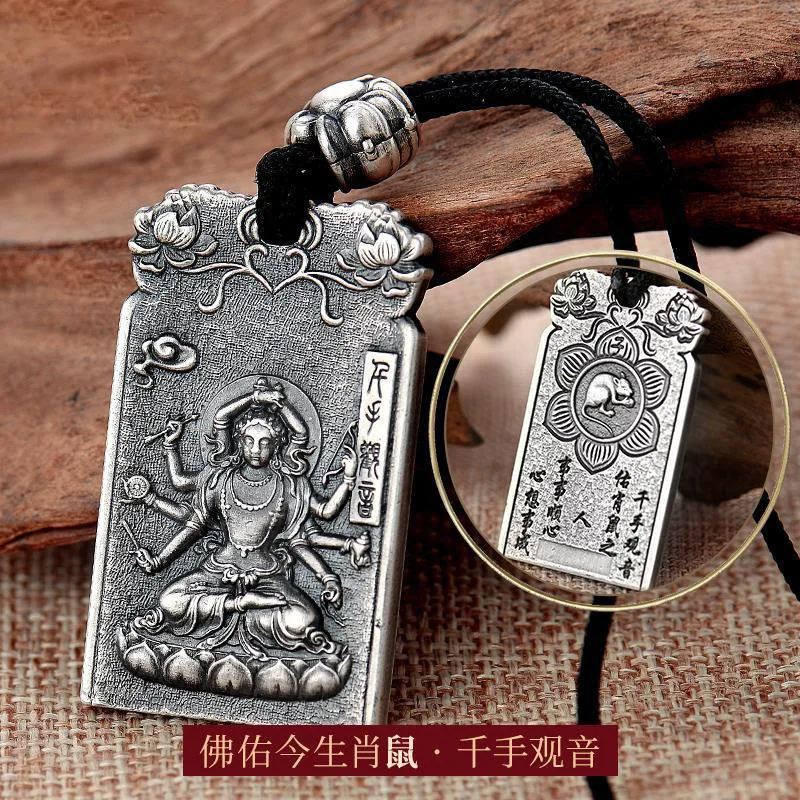 Zodiac Guardian Buddha Sterling Silver Pendant Men's and Women's Life Protection Buddha Socha Čisté striebro