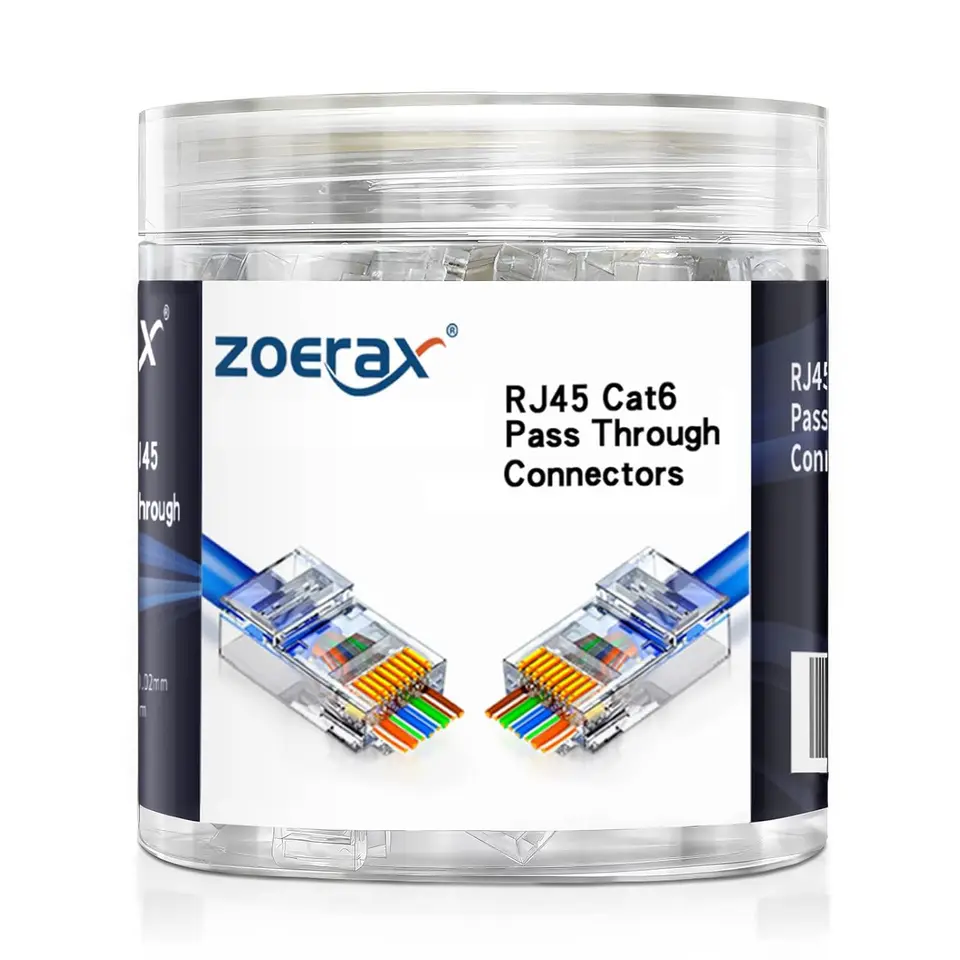 Zoerax 100-pack RJ45 CAT6 prechádza konektorom RJ45 Modulárne zástrčky pre pevné alebo uviaznuté káblové UTP