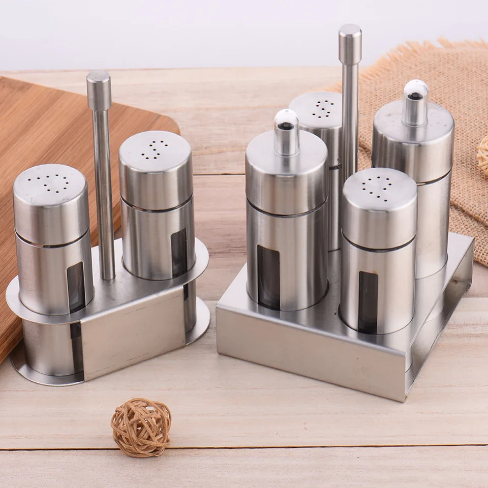 Zohatenie Ocel Spice Rack Cruet Cruet Codit Spice Poháre Sada soľ a korenie korenie varenie viacúčelový kuchynský náradie