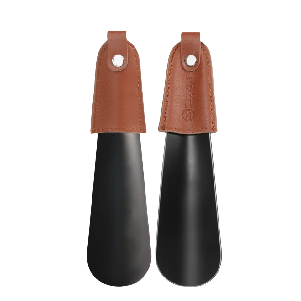 Zomake Metal TOPE Rohy s koženou rukoväťou z nerezovej malej oceľovej obuvi roh 16 cm mini cestovné shoehorn pre deti lenivý pomocník topánky