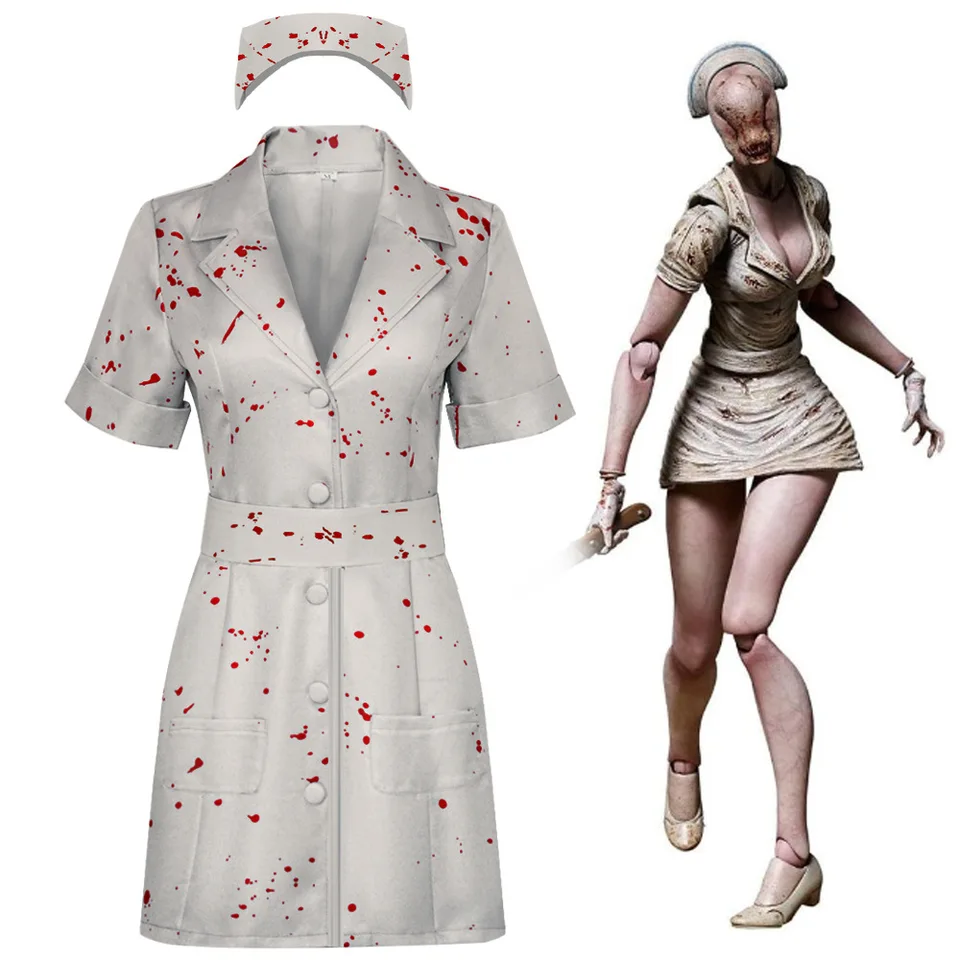 Zombie sestra cosplay uniforma anime tiché kopec 2 kostýmy krvné šaty klobúk sada halloweenskej strany rola rola hraním teroristickej sestry outfit