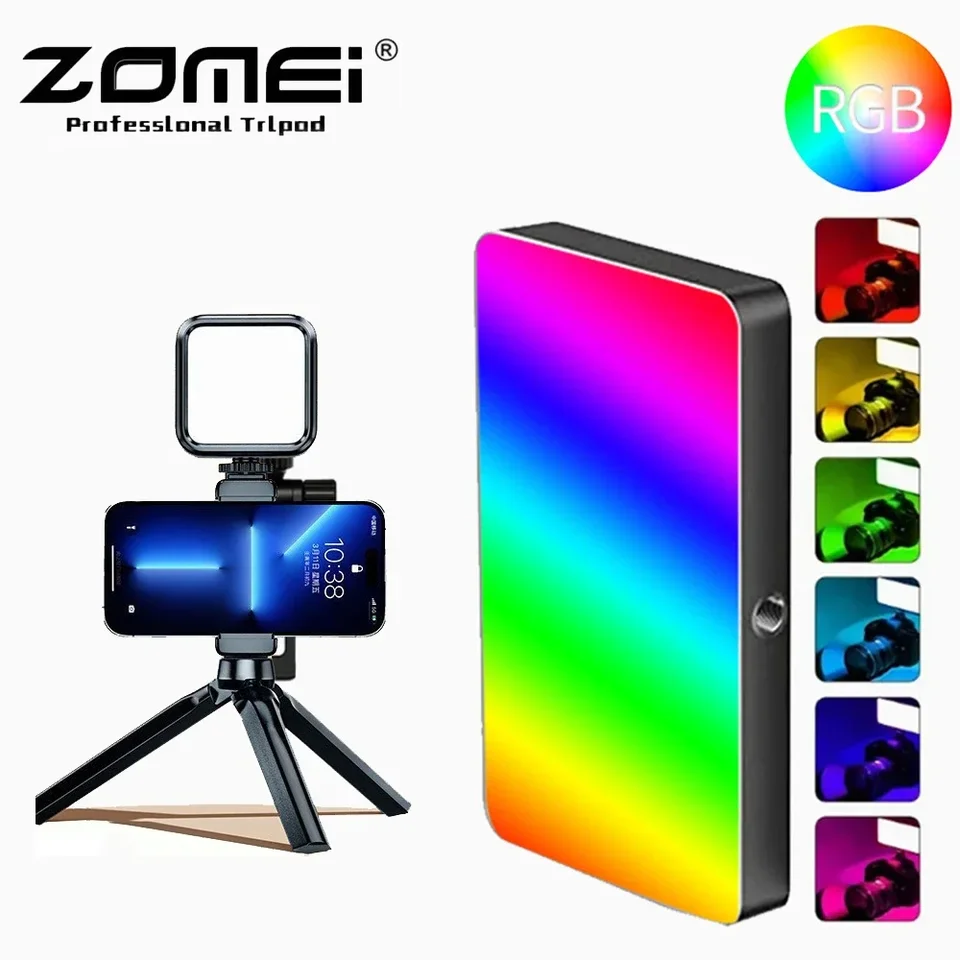 ZOMEI RGB LED VIDEO PANEL LIGHT 7-palcový vreckový výplň Svetlo Stlmiteľné CRI95 2500-9000K Nabíjateľné fotografie pre živé vysielanie