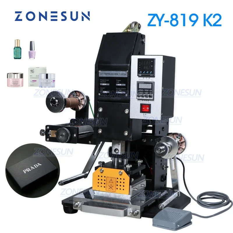 ZONESUN ZY-819K2 Pneumatická horúca fóliová pečiatka poloautomatická tepelná tlač Tlači