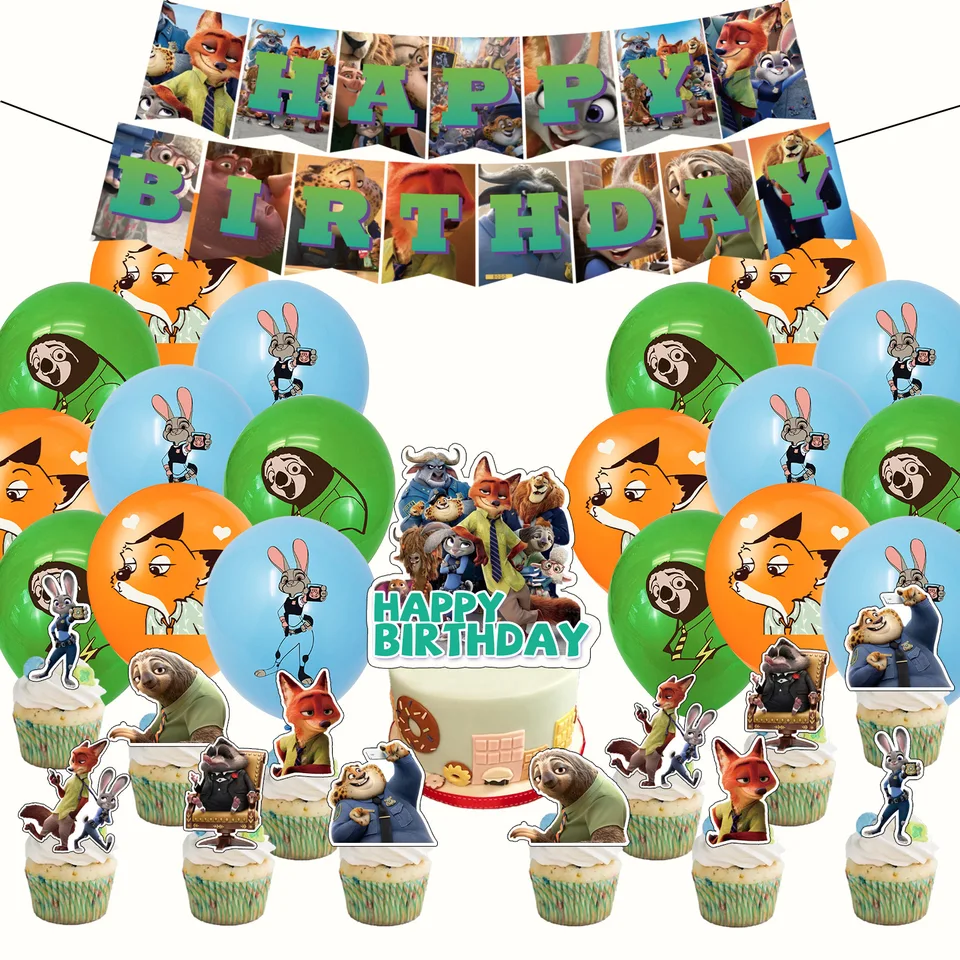 Zootopia téma Balóny sada detí dekorácie narodeninovej oslavy dekorácie bábätká Judy Nicholas Banner torta tortu