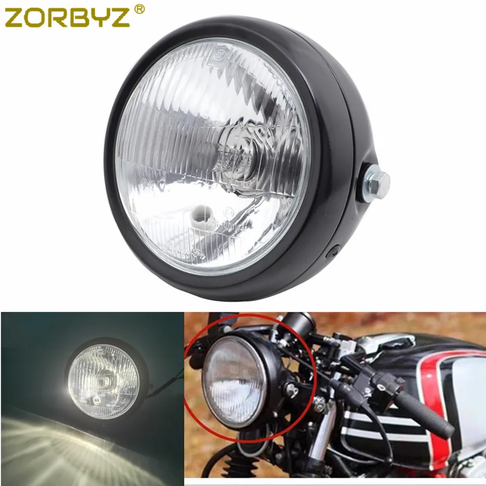 Zorbyz motocykel čierny kovový predný predný H4 Značka E4 pre Honda CG125 GN125 Cafe Racer Bobber Custom