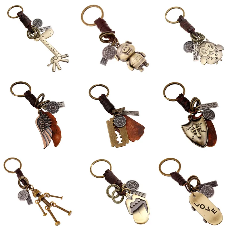 Zorcvens 2023 Nový originálny kožený keychain punk rock vintage zvierací perie robotické reťazce robotov pre muža