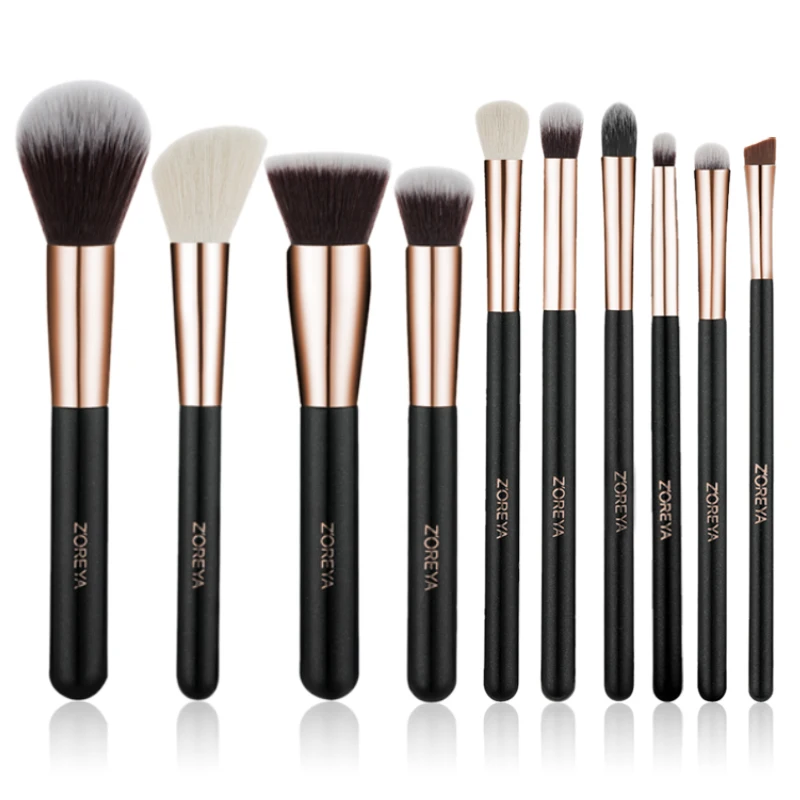 Zoreya 10 ružové zlaté kefy na make -up set Professional Eyeshadow Foundation Miest