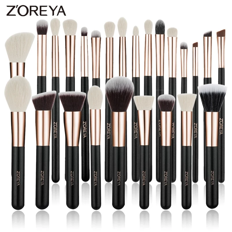 Zoreya čierne kefy na make -up set prírodné vlasy Kefy Nadácia práškový obočie obočie obočie Očivo make -up maquiage kefy
