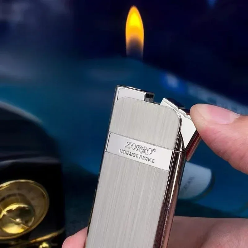 Zorro nový štíhly plyn Zapaľovač prenosný kompaktný One Touch Ignition Metal Butane Zapaľovač Men Ženy fajčiarske doplnky Darčekové náradie