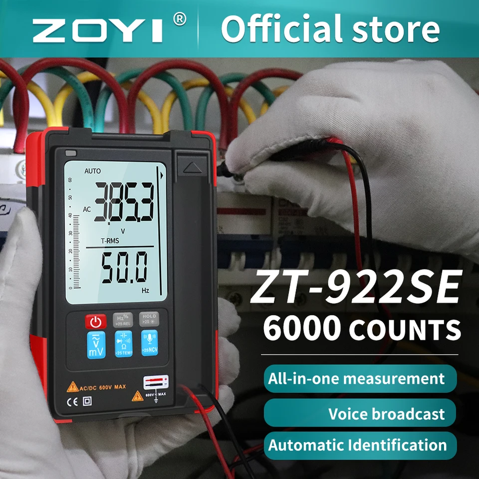 Zoyi AI inteligentný digitálny multimeter ZT-922Se rozpoznávanie hlasu 6000 Počíta AC/DC OHM kapacita