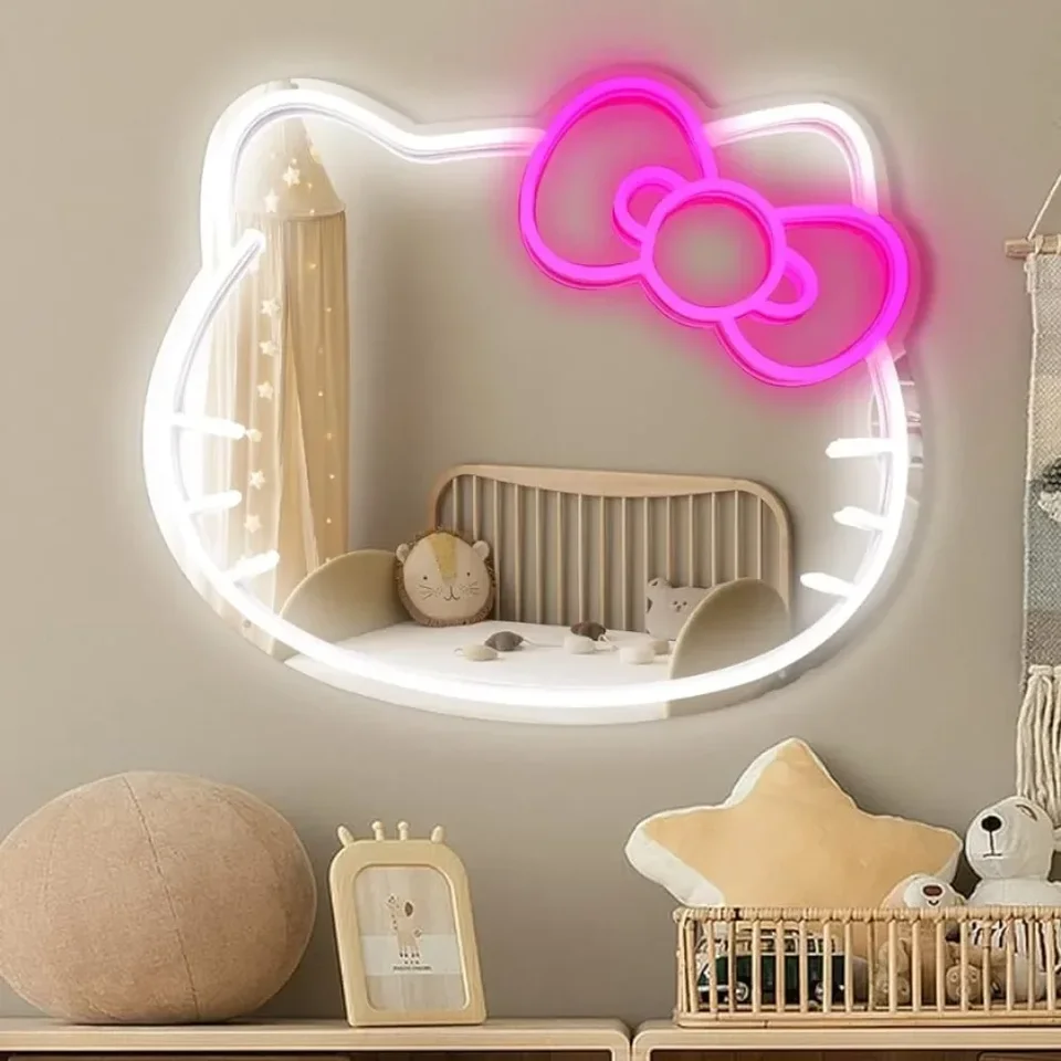 Zrkadlo LED neónové svetlo KT CAT USB DECON LAMP LAMP PARTY ART WALL DECORÁCIE Zrkadlo Love Heart Hello Kit Cat Neon Mirror for Girls Room