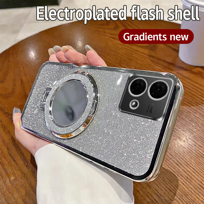 Zrkadlo magnetické držiak pre puzdro pre Motorola Moto G40F G42 G50 G52 G53 G54 G60 G60S G62 G72 G73 G82 G83 G84 Kryt Platating Glitter