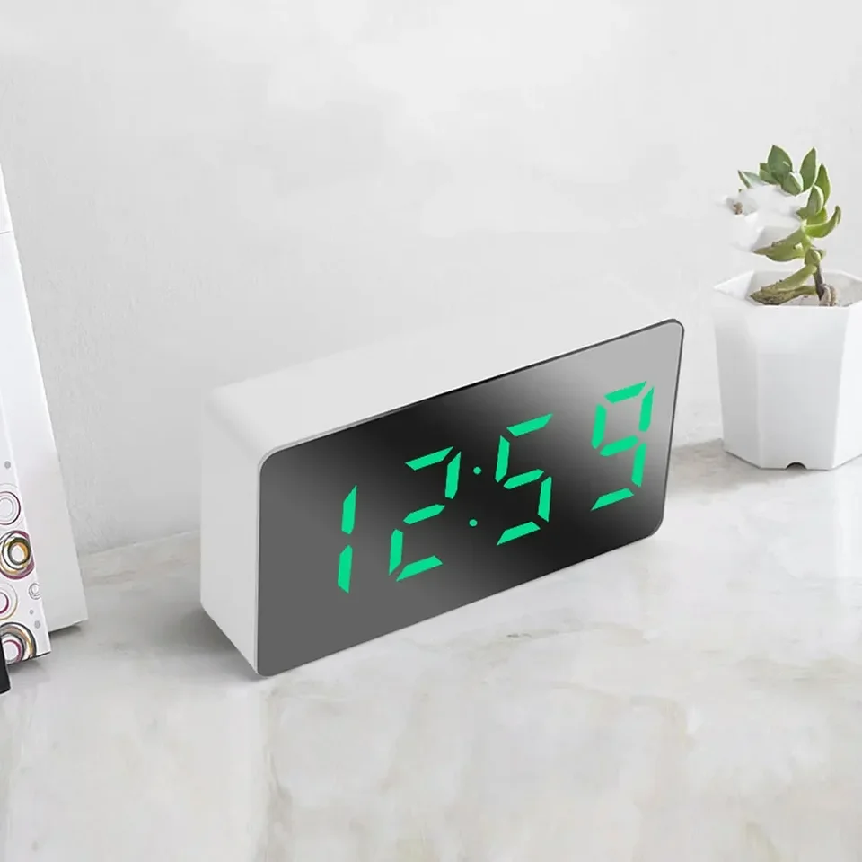 Zrkadlové digitálne stolové hodiny LED elektronické hodinky