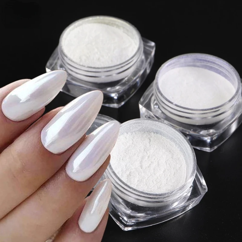 Zrkadlové morské panenie nechtový prášok Pigment perlové biele trenie na nechty na nechty trblietavý chróm chróm Aurora žltý fialový manikúra dekorácie