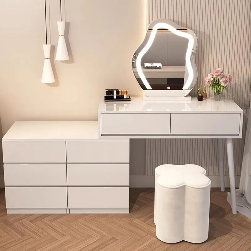 Zrkadlové skrinky toaletný stolík biele zásuvky make -up márnosť stolný stôl Salon Salon Mobile Meubles de Chambre spálňový nábytok