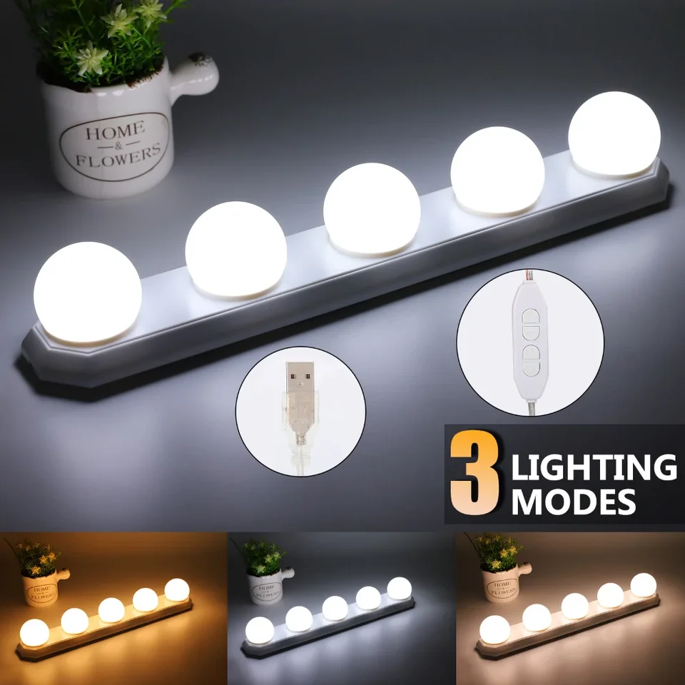 Zrkadlové žiarovky Vanity svetlá USB 5V kúpeľňové toaletné osvetlenie Stlmenie LED Vanity Light pre make -up zrkadlové LED svetlo