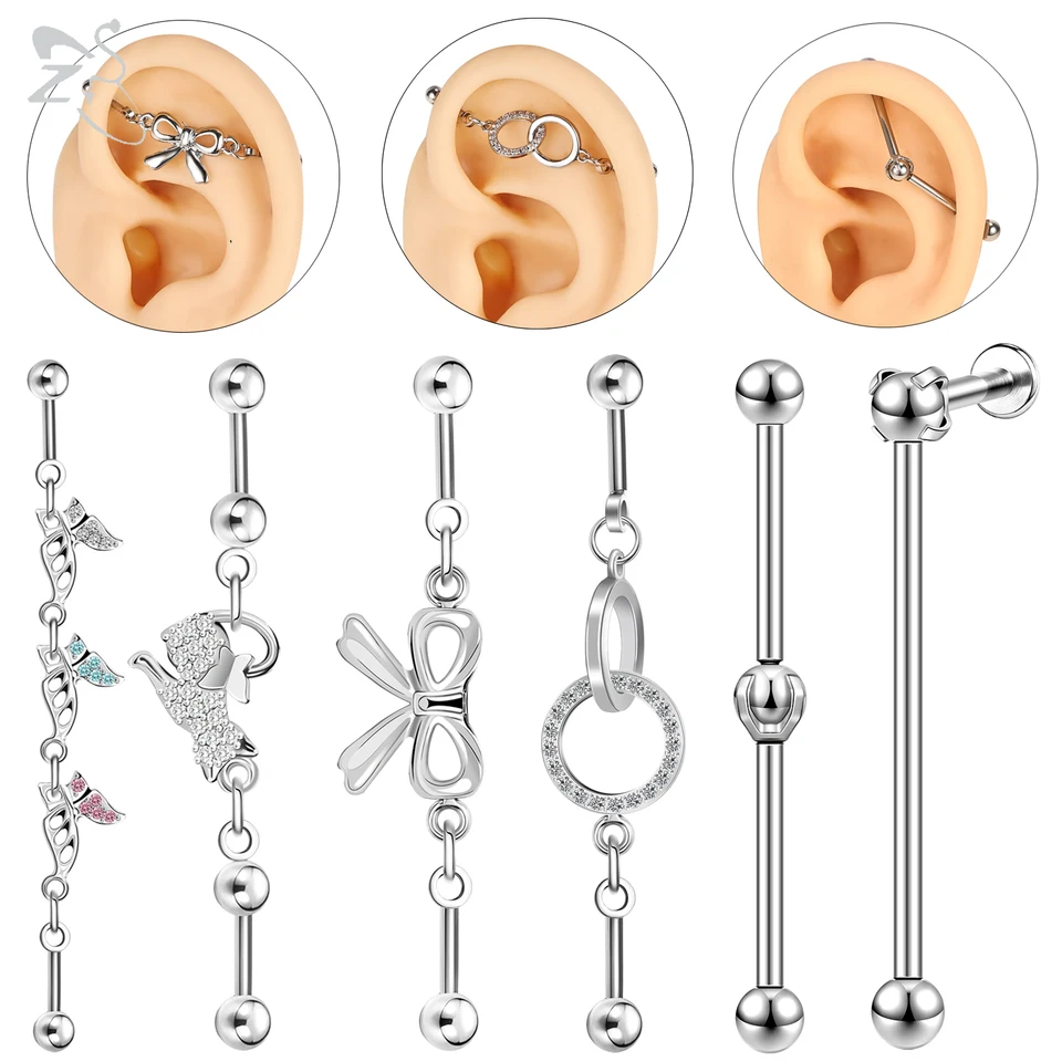 ZS 1PC 14G/16G 316L z nehrdzavejúcej ocele Sektor náušnice Stužové náušnice krištáľová strieborná farba chrupavky Chrupavky Helix Piercings