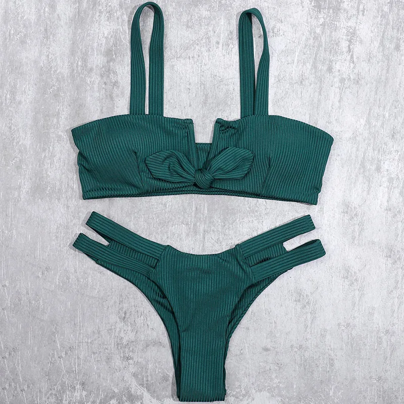 Ztvitality Bow Green Bikinis Push Up Bikini 2020 Nový príchod Hollow Out Dotknite nízky pásik Sexy plaviek Ženy Biquini